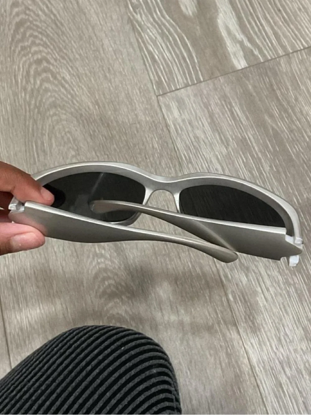 Men's Silver Frame Black Lens Wrap Sunglasses